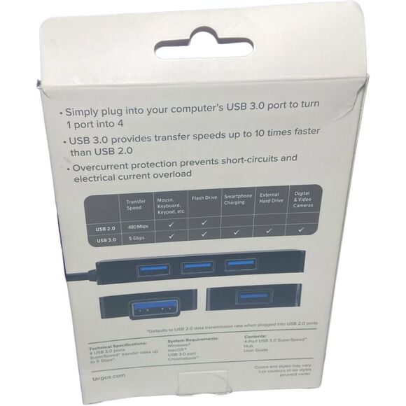 Targus 4‑Port USB 3.0 Hub 5Gbps Powered Plug‑and‑Play Box Wear Lot of 2 WIn Mac - Picture 3 of 8